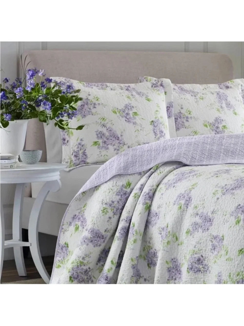 Laura Ashley ~ Full/Queen Keighley Floral 3 Pc Quilt Set Reversible Purple
